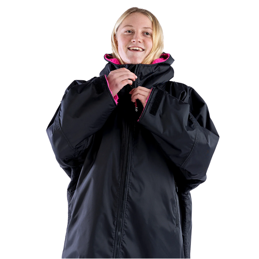 dryrobe Long Sleeve Black & Pink Changing Robe (Kids)