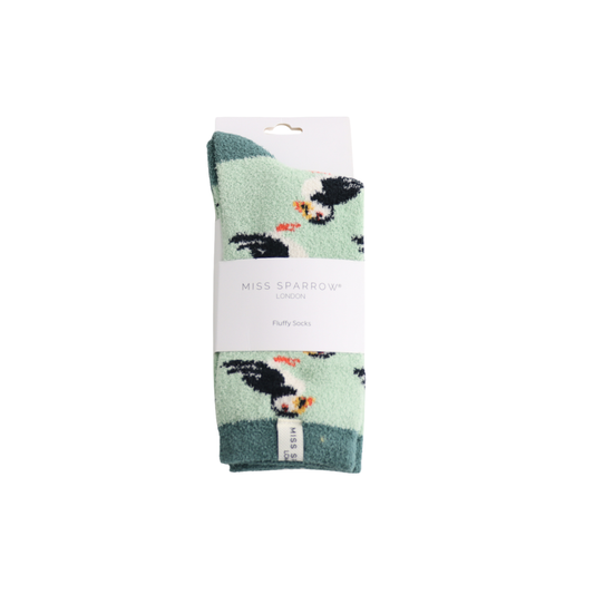 Miss Sparrow Mint Puffins Fluffy Socks
