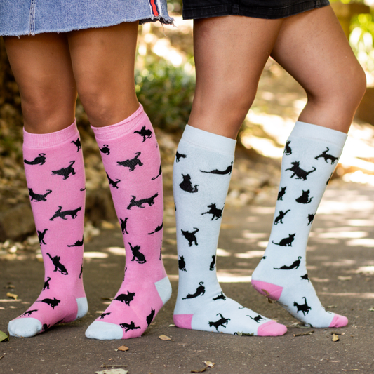Pink Cat Silhouette Welly Socks