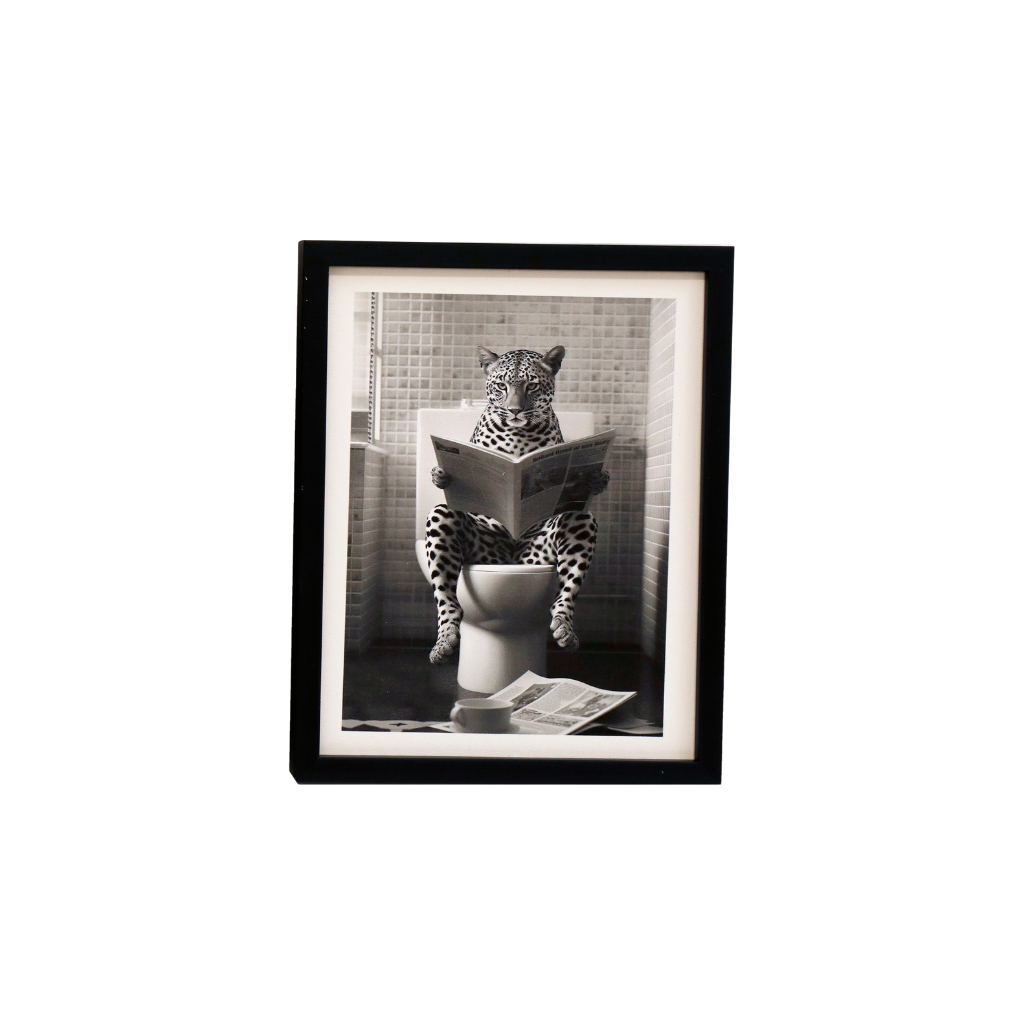 Cheetah on Toilet Framed Canvas
