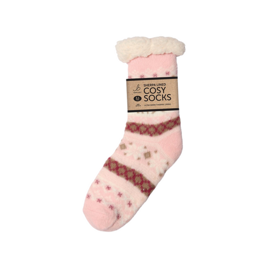 Super Soft Sherpa Pink Star Slipper Socks (One Size 4-8)