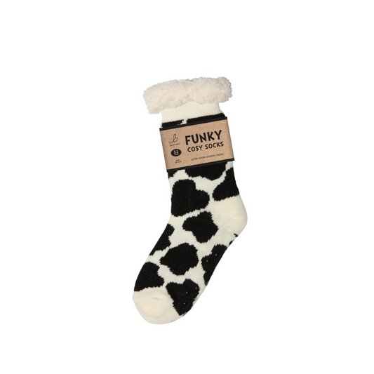 Sherpa Cow Patch Slipper Socks (One Size 4-8)