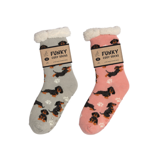 Sherpa Daschund Pink Slipper Socks (One Size 4-8)