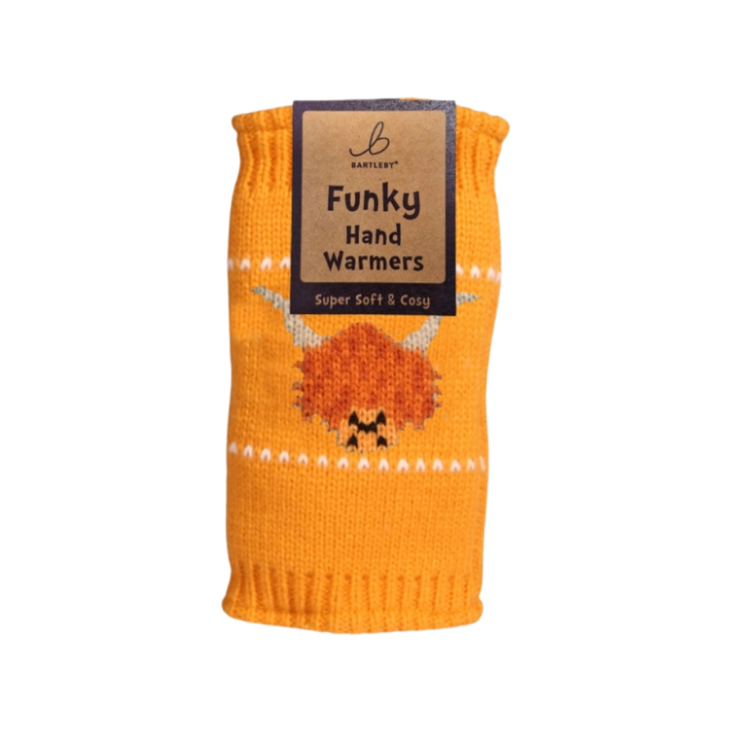 Fleece Lined Highland Cow Mustard Yellow Hand Warmers
