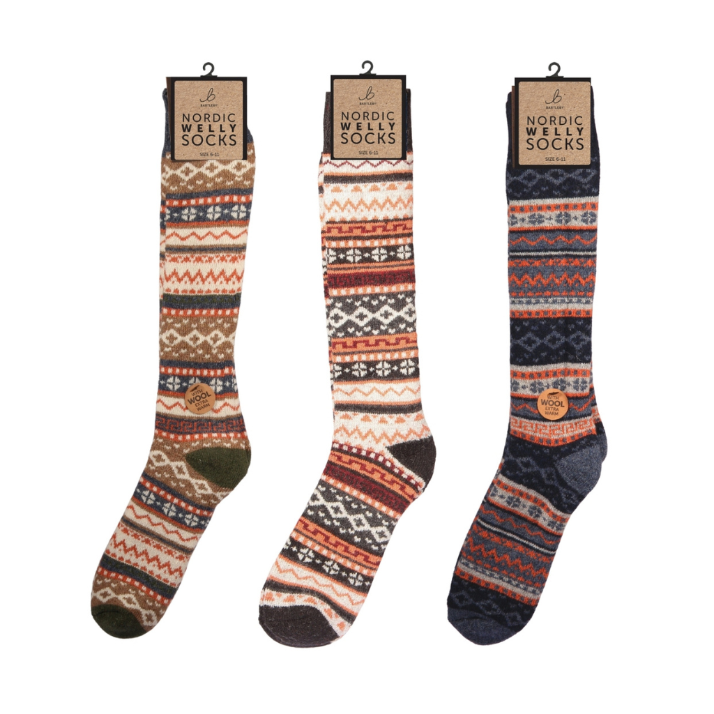 Nordic Wool Blend Charcoal & Blue Welly Socks