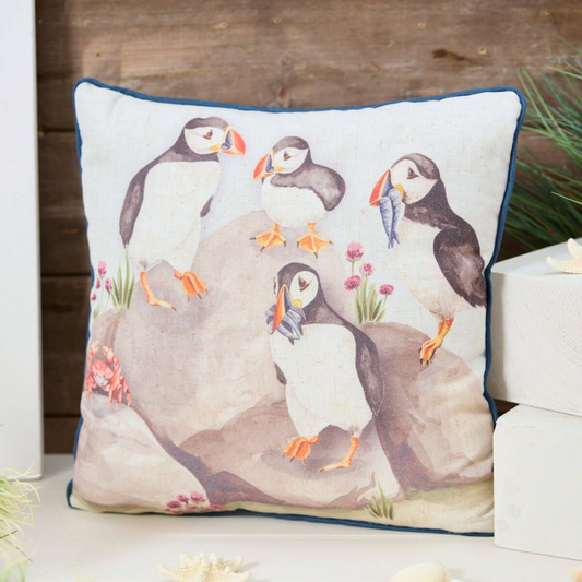 Puffins on Rock Cushion