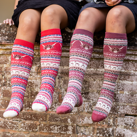 Nordic Blush Highland Cow Welly Socks