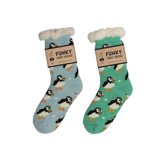 Sherpa Puffin Green Slipper Socks (One Size 4-8)