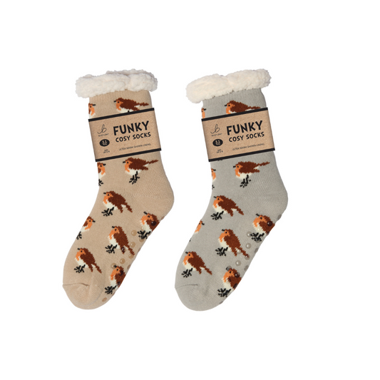 Sherpa Robin Brown Slipper Socks (One Size 4-8)