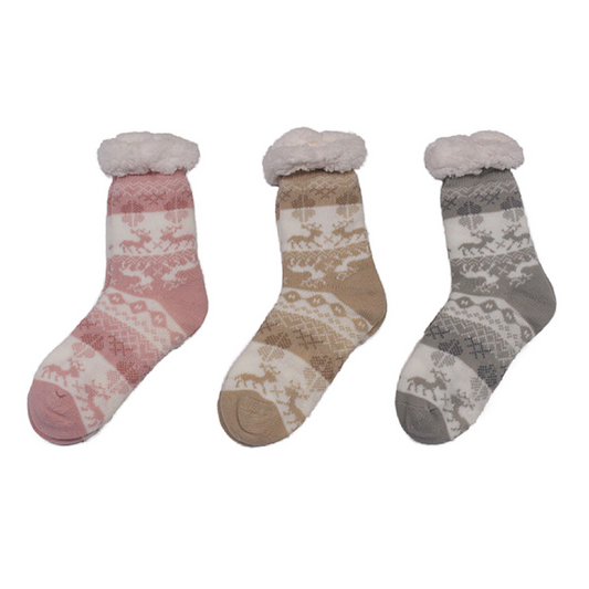Cosy & Comfy Reindeer Grey Slipper Socks (One Size 4-7)