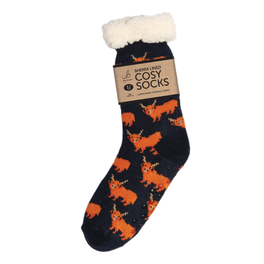 Sherpa Highland Cow Slipper Socks (One Size 6-11) – Keep Cosy
