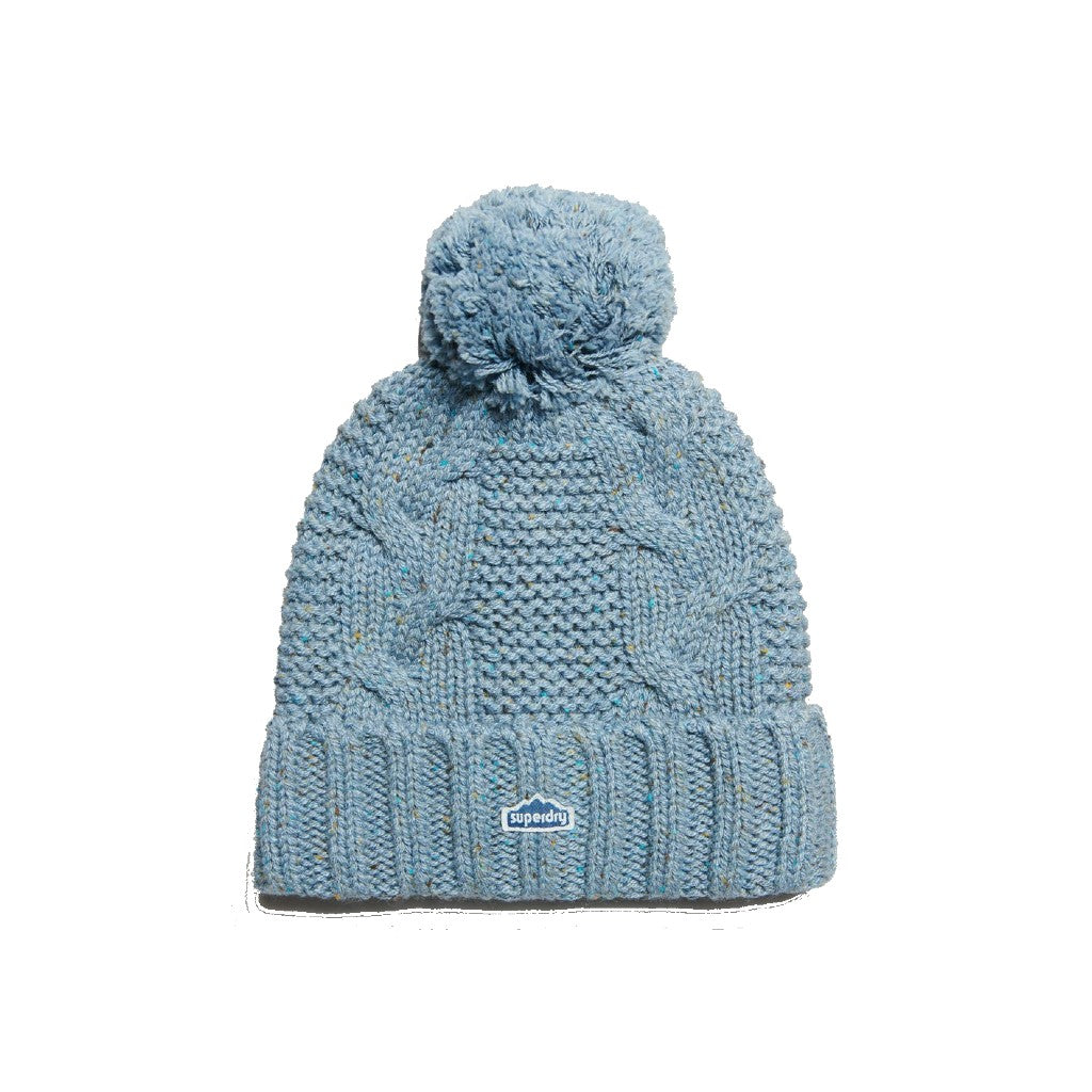 Superdry Cable Knit Soft Blue Bobble Hat – Keep Cosy