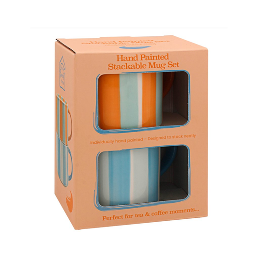 Stackable Striped Blue & Yellow Mugs (Set of 2)