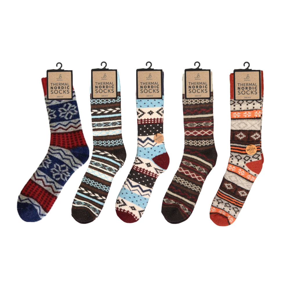 Nordic Thermal Wool Blend Red & Blue Socks