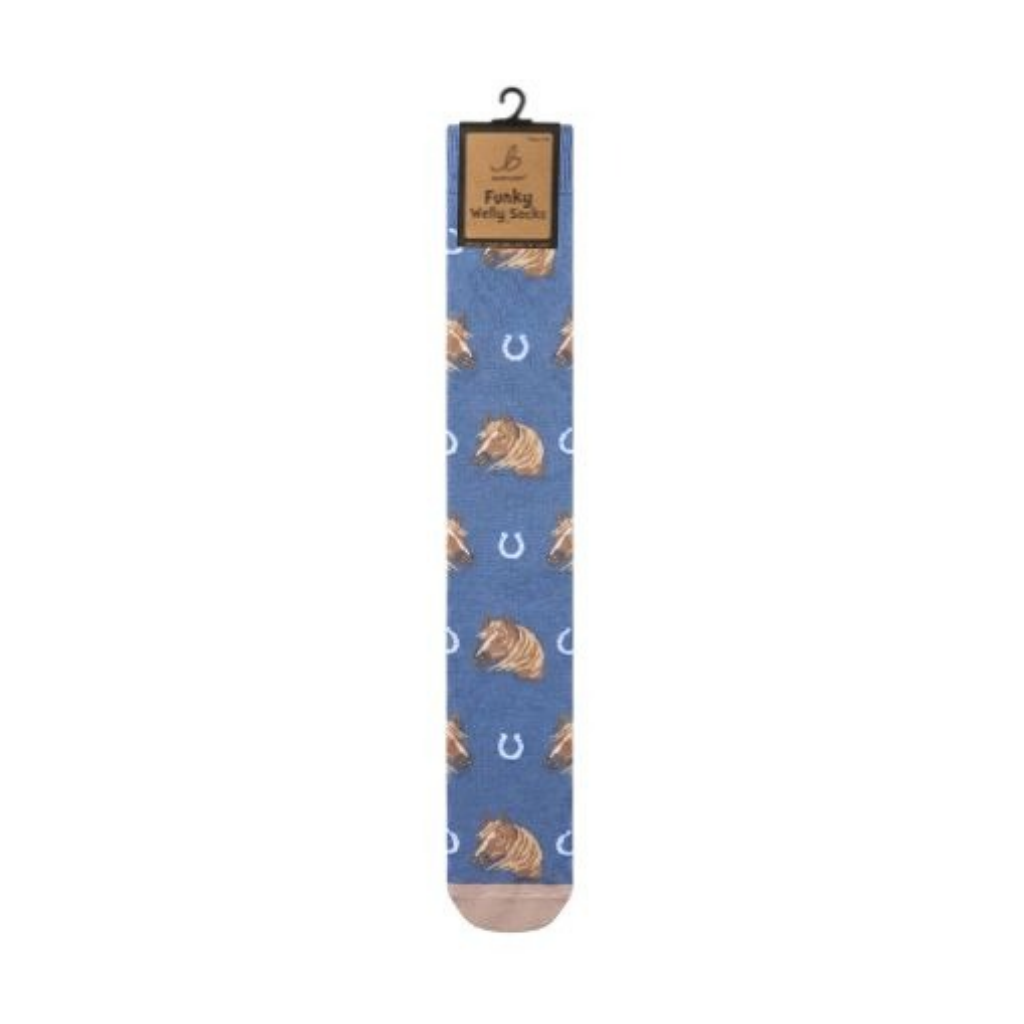 Horse Heads Blue Welly Socks