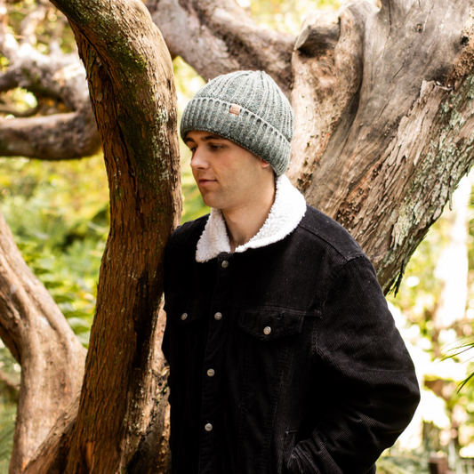 Blue & Grey Recycled Chunky Knit Waterproof Beanie