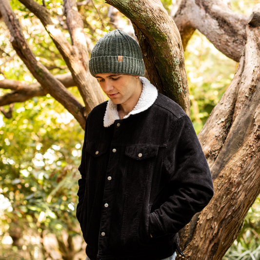 Green Recycled Chunky Knit Waterproof Beanie