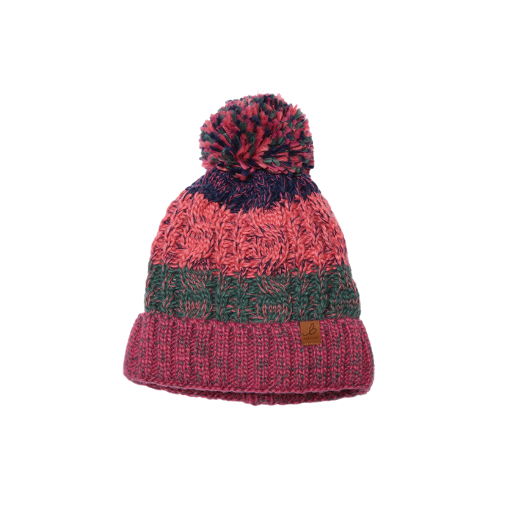 Pink Stripe Waterproof Bobble Hat