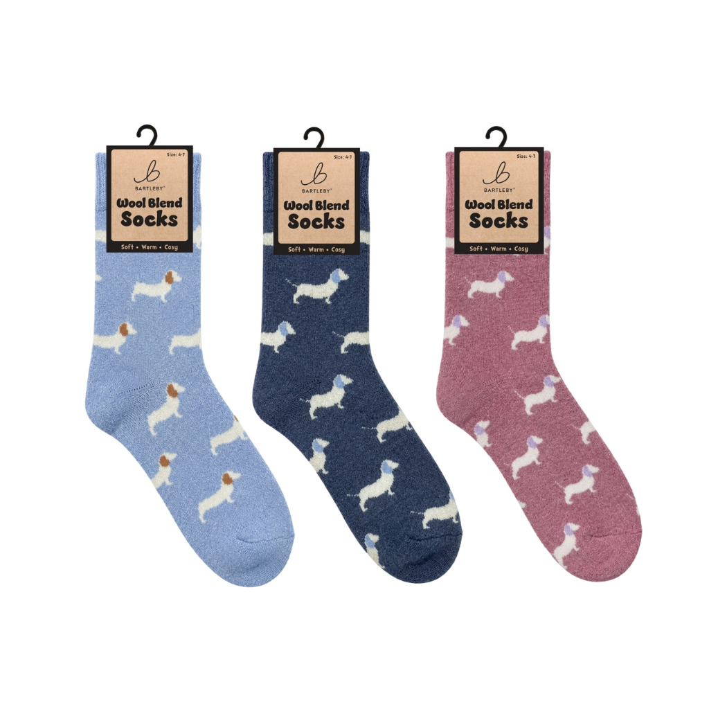 Pink Dachshund Wool Blend Socks