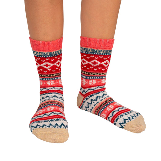 Fair Isles Patterned Coral Socks