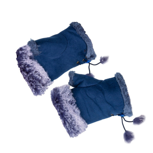 Fluffy Trim Fingerless Blue Gloves