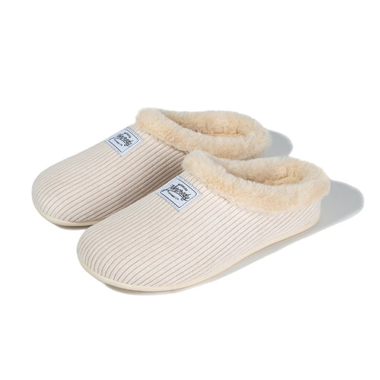 Mercredy Cord Fluffy Trim Cream Slippers