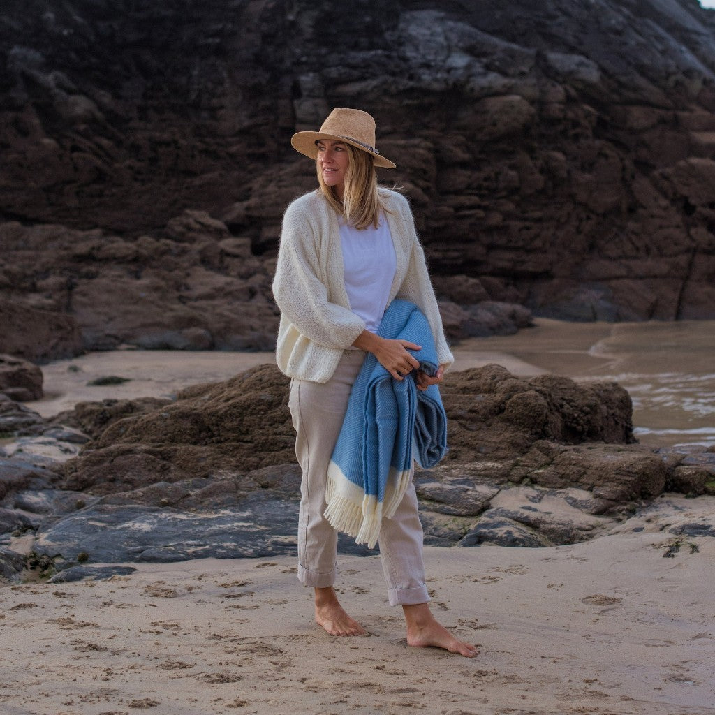 Atlantic Blankets Herringbone Wool Dusk Blue Blanket