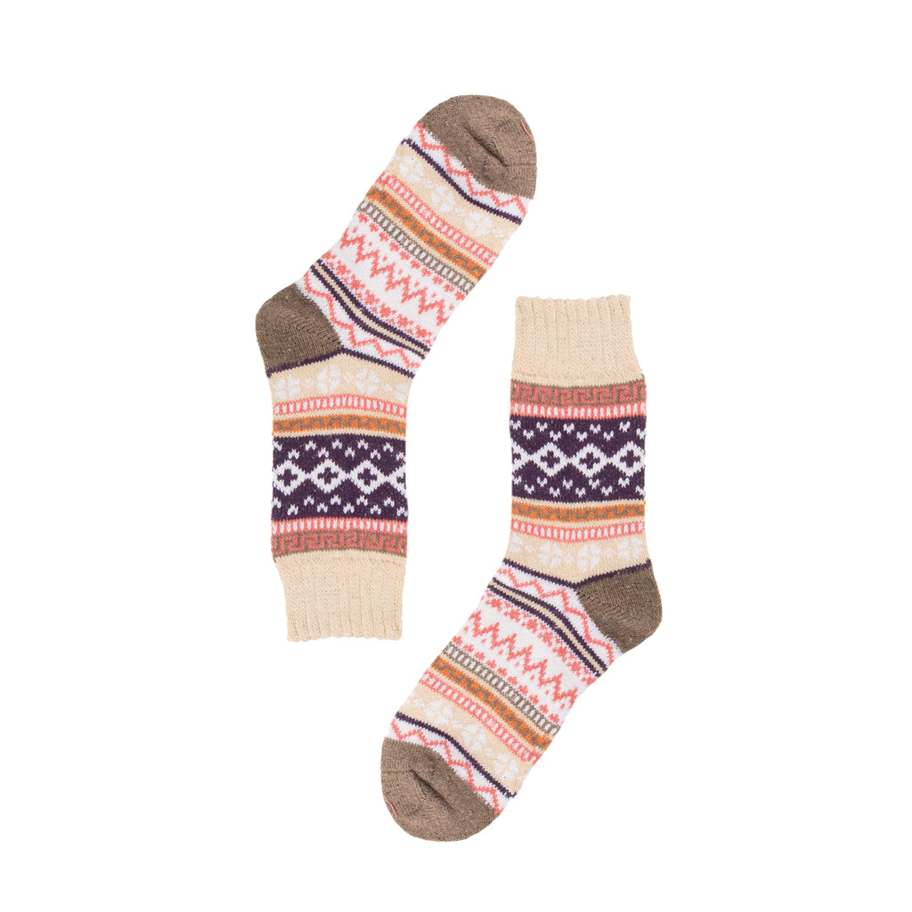 Fair Isles Patterned Beige Socks