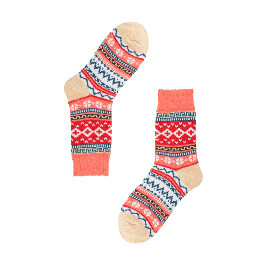 Fair Isles Patterned Coral Socks