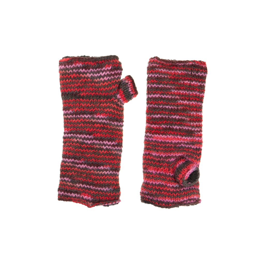 Hand Knitted Fleece Lined Dark Pink Handwarmers