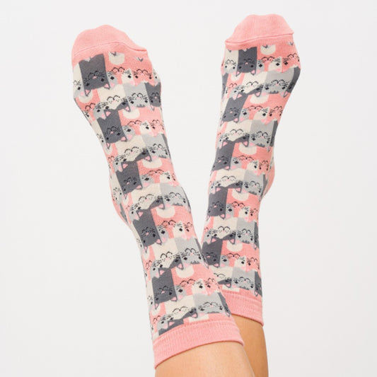 Miss Sparrow Dusky Pink Happy Cat Socks