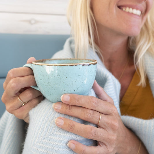 Atlantic Blankets Herringbone Wool Light Duck Egg Blue Blanket