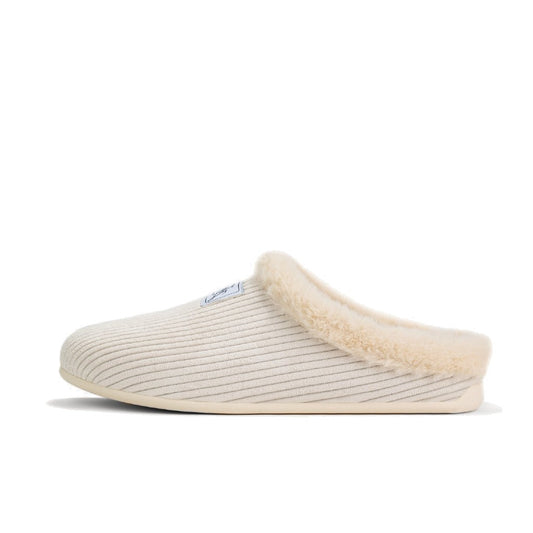 Mercredy Cord Fluffy Trim Cream Slippers