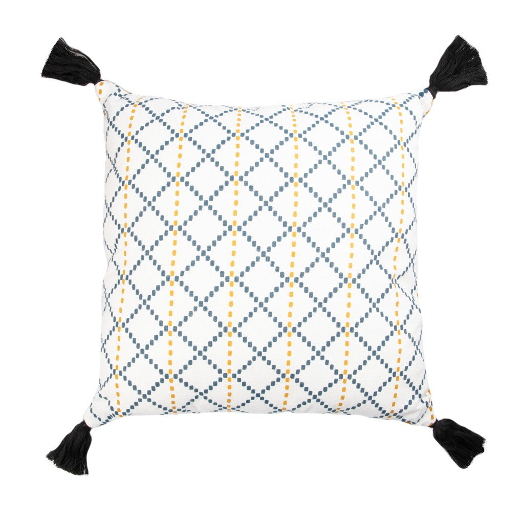Mustard Yellow & Midnight Blue Tassel Cushion
