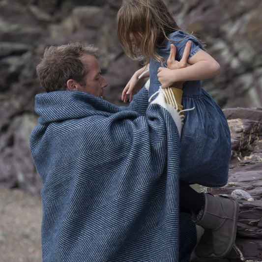 Atlantic Blankets Herringbone Wool Sailor Blue Blanket