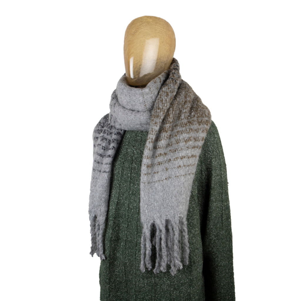 Grey & Brown Stripe Blanket Scarf