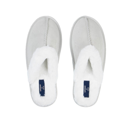 Superdry Fluffy Trim Grey Suede Mule Slippers