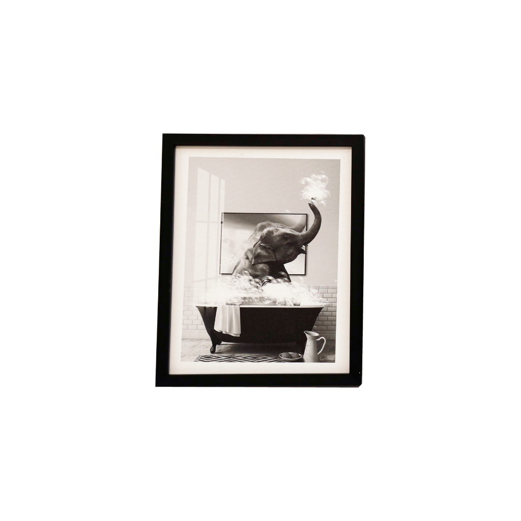 Elephant in Bath Framed Canvas