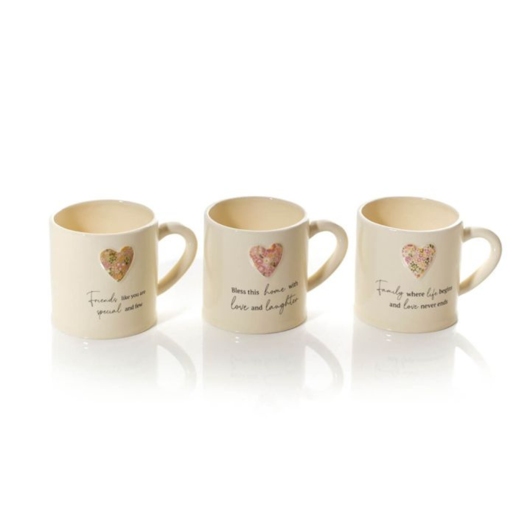 Embossed Floral Heart Home Mug