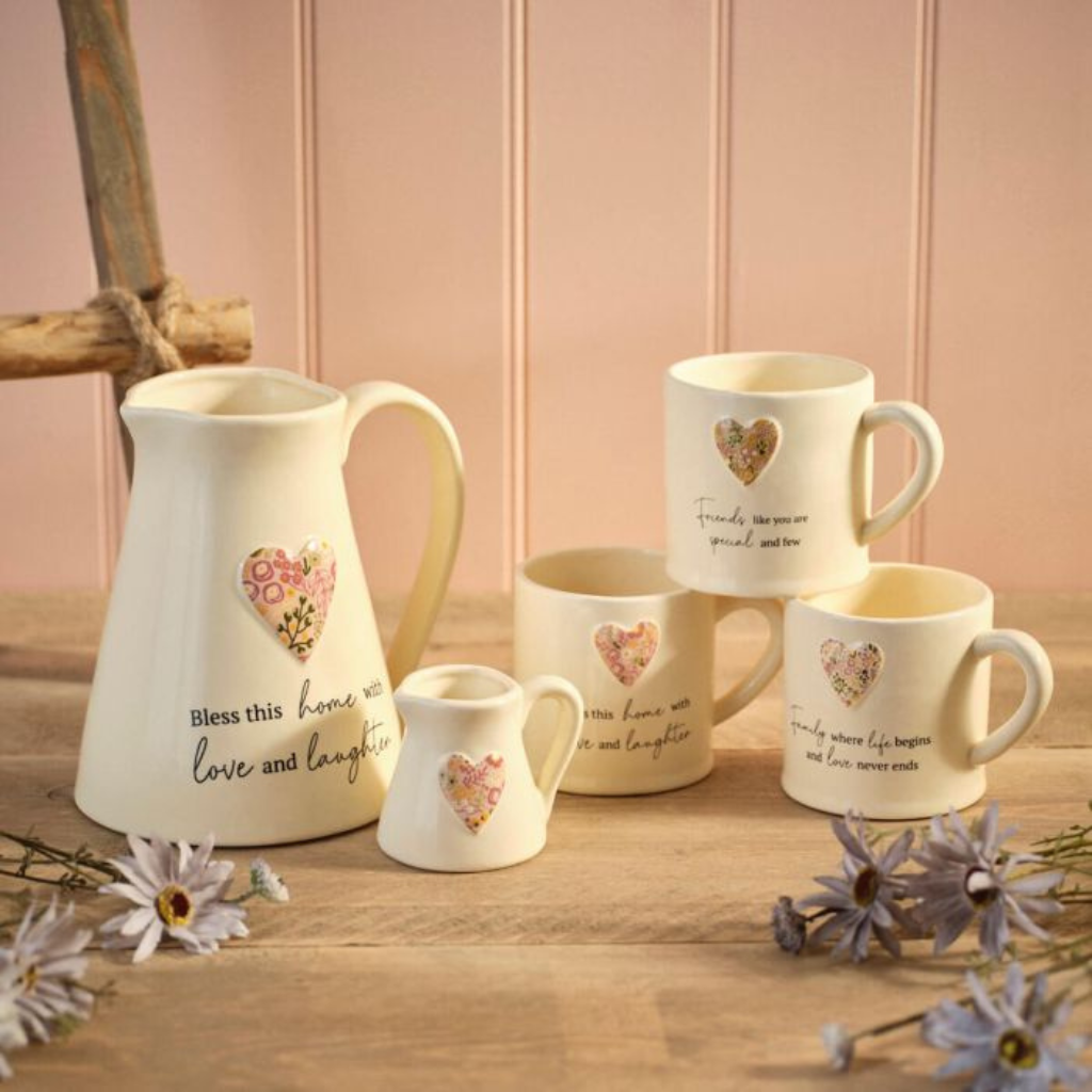 Embossed Floral Heart Home Mug