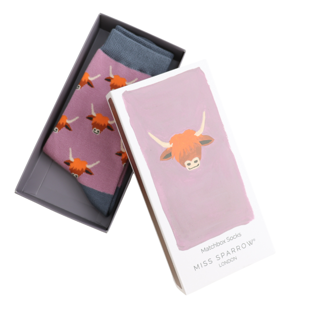 Miss Sparrow Highland Cow Matchbox Socks