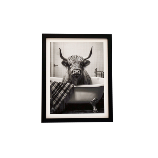 Highland Cow in Bath Framed Canvas