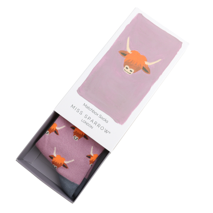 Miss Sparrow Highland Cow Matchbox Socks