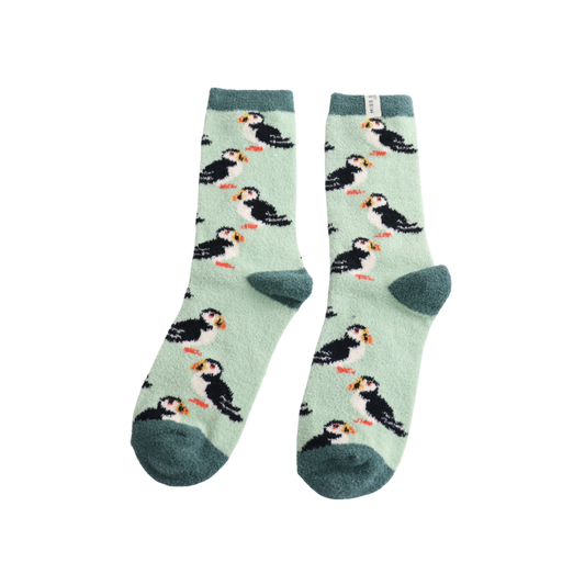 Miss Sparrow Mint Puffins Fluffy Socks