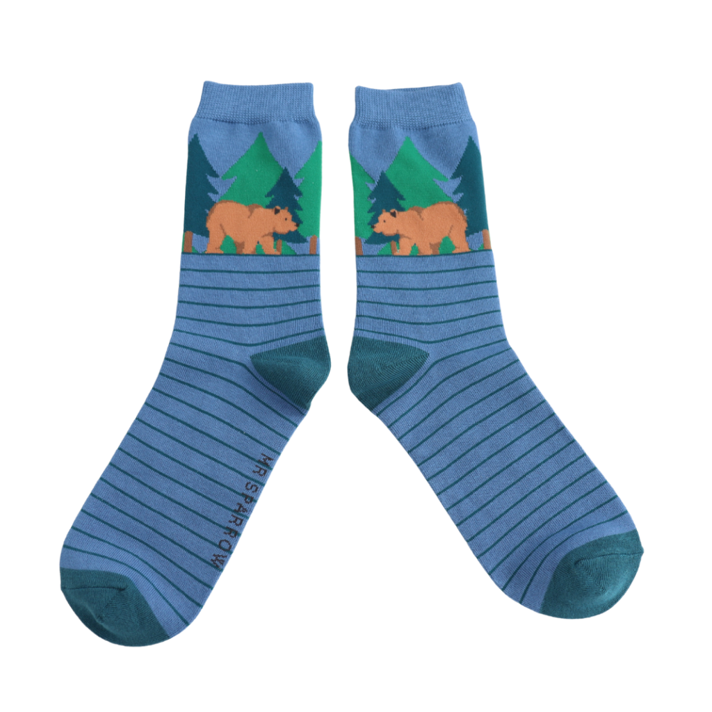 Mr Sparrow Bear in Forest Socks