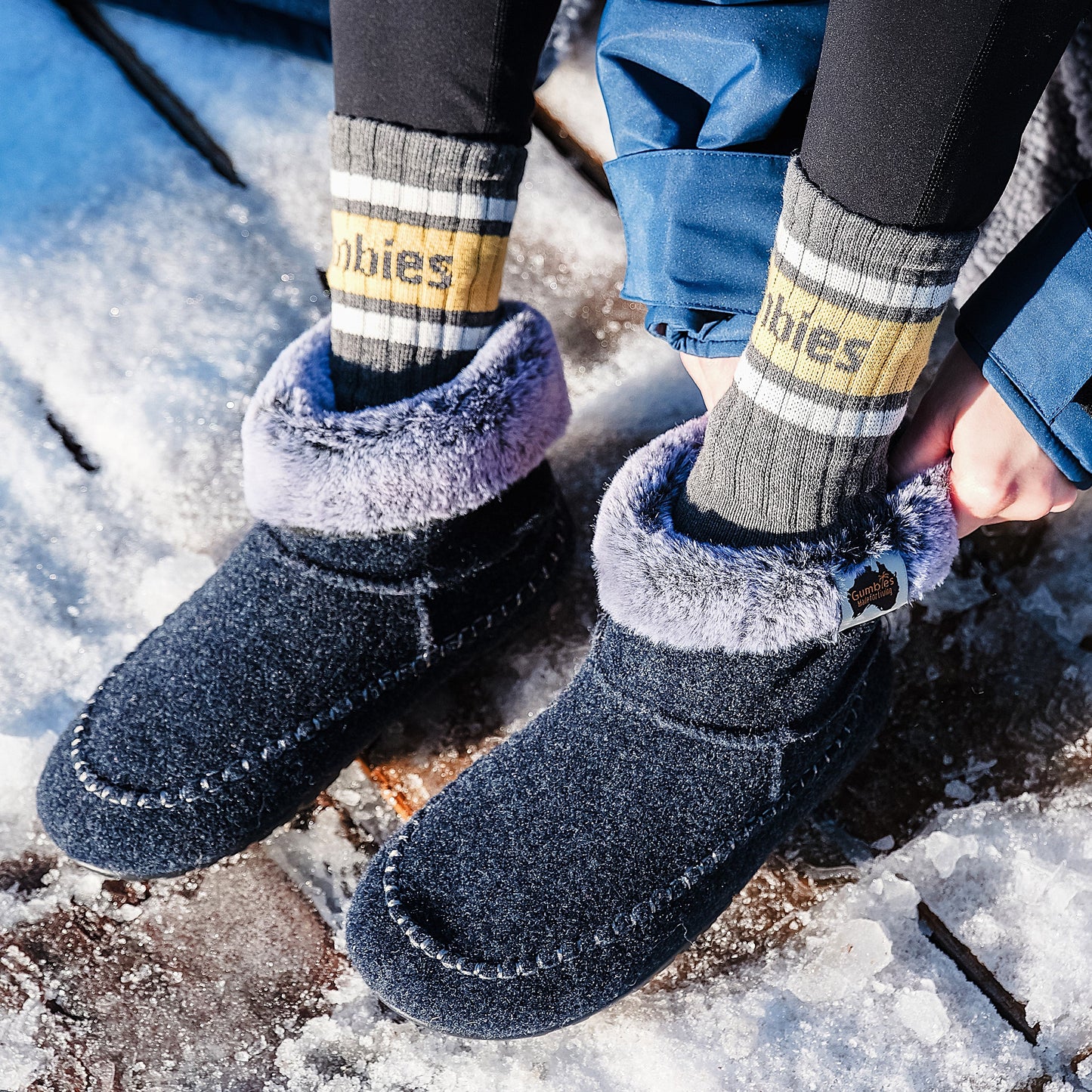 Gumbies Ossa High Navy & Grey Slippers