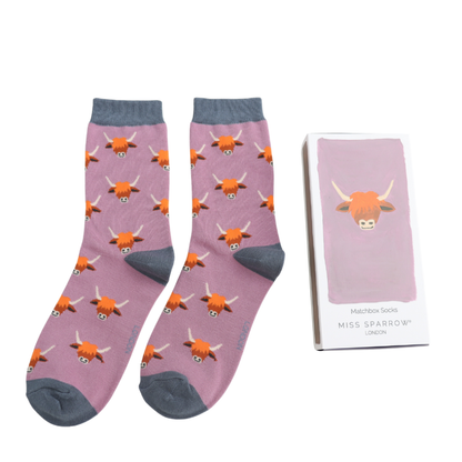 Miss Sparrow Highland Cow Matchbox Socks