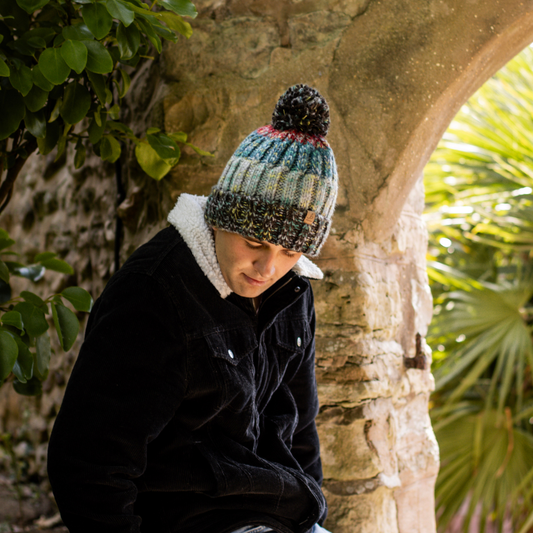 Chunky Knit Waterproof Stripe Bobble Hat