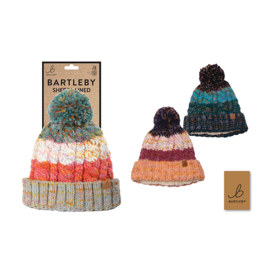 Chunky Knit Striped  Bobble Hat
