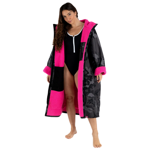 dryrobe Long Sleeve Black Camo & Pink Changing Robe (Adult)